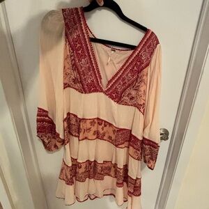 3/4 sleeve free people patterned dress